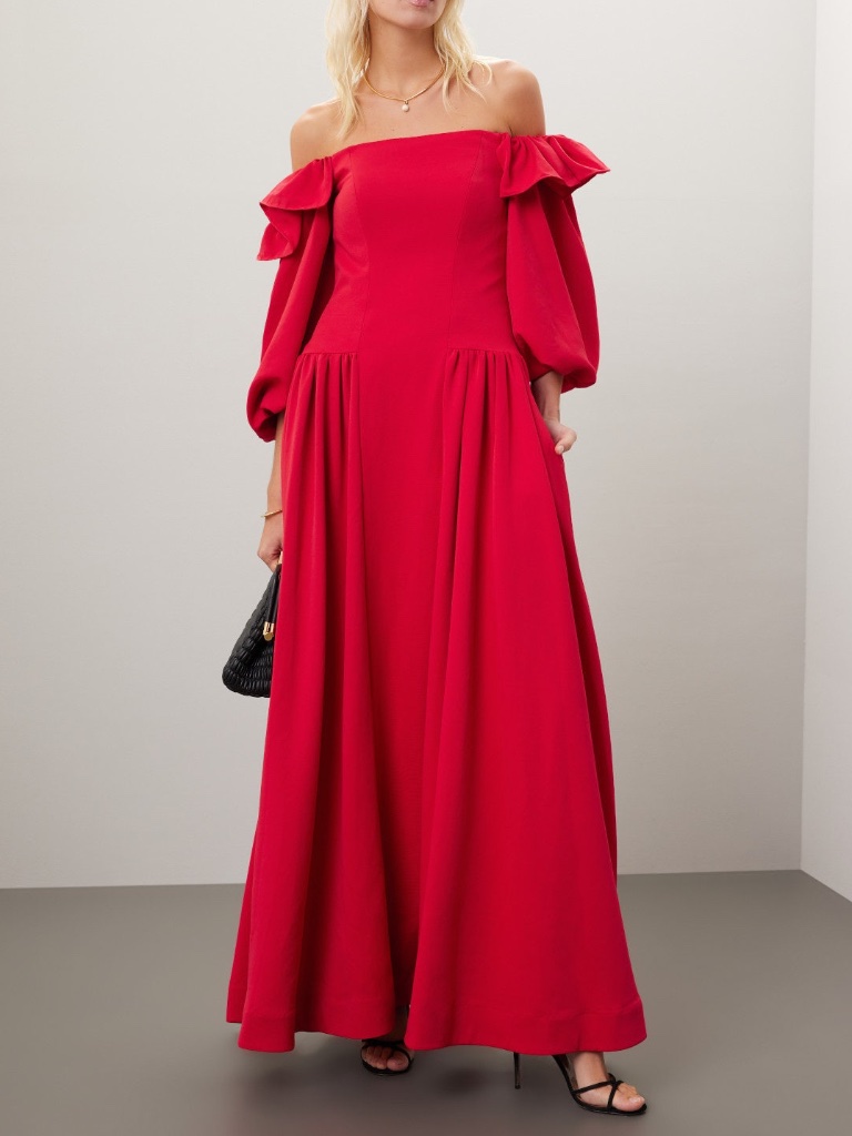 Zac Posen Off The Shoulder Ruffle Red Gown Maxi Taffeta Dress - Size 2